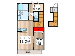 狭山市柏原 築浅 1SLDK アパート【2階】の間取り