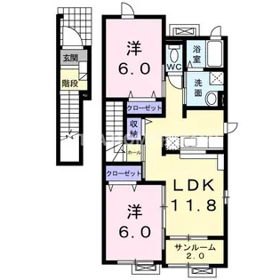 SUNRISE四十田B【2階】の間取り