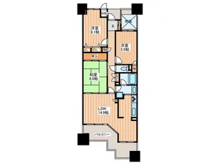 オークヒルズ香里四番館【5階】の間取り