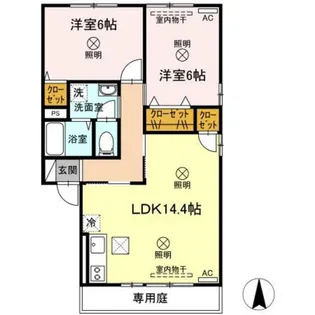 アミスターY・2・S B棟【1階】の間取り