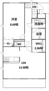 潮見FLAX 1LDK 105号室【1階】の間取り