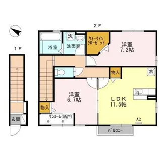 ブランズ開A・B棟【2階】の間取り