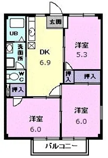 愛知県北名古屋市久地野河原【アパート】の間取り