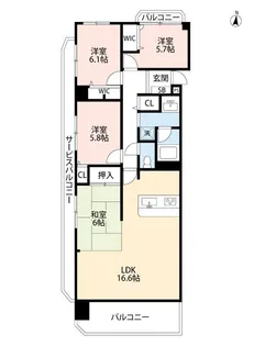 ヴェルビュ新屋敷東 401【4階】の間取り