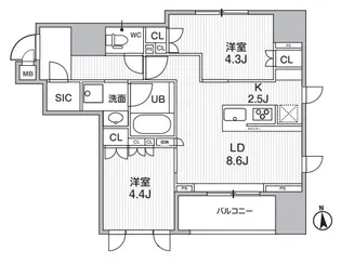 シーズンフラッツ新御徒町【8階】の間取り