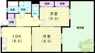 ハイフラット静徳【1階】の間取り