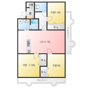 ロイヤル芝原南館【3階】の間取り