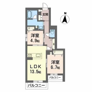 シャーメゾンエムエイチ曽根東【2階】の間取り