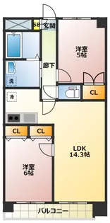 クロスローズ氷川【6階】の間取り