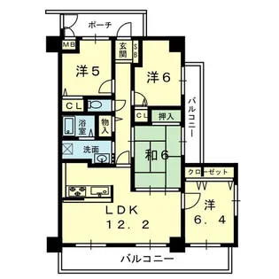 サーパスシティ白川弐番館 212号【2階】の間取り