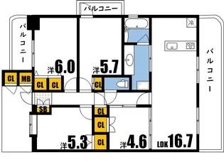 ウイング三滝観音台【14階】の間取り