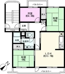 藤和春日部ハイタウン1号棟【4階】の間取り