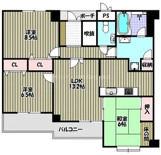 ライオンズマンション檜尾【1階】の間取り