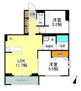 コルディアル飯塚【1階】の間取り