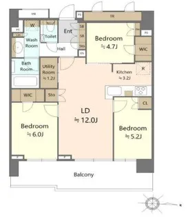プラウドタワー亀戸クロスゲートタワー棟【9階】の間取り
