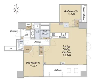 シティハウス府中けやき通り【8階】の間取り