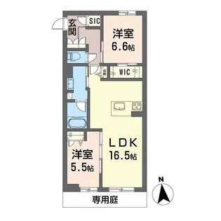 シャーメゾンレジデンス夜明【1階】の間取り
