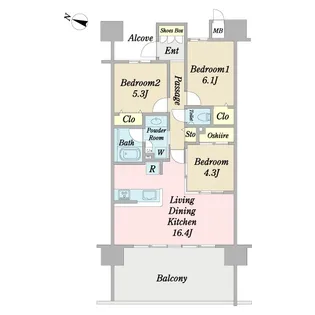 ジ・オーシャンテラス豊崎サンセットテラス【8階】の間取り