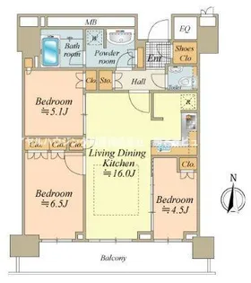 ザ・パークハウス晴海タワーズティアロレジデンス【44階】の間取り