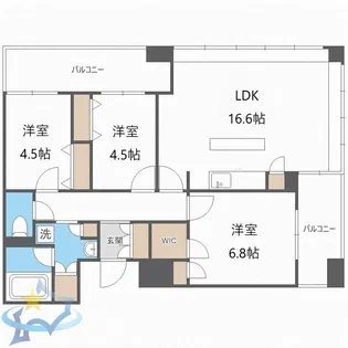 ラフィネタワー札幌南3条【7階】の間取り