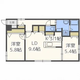 chouchou新琴似(シュシュ新琴似)【1階】の間取り