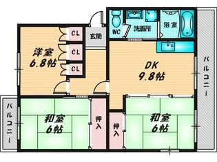 シュロス若江【4階】の間取り