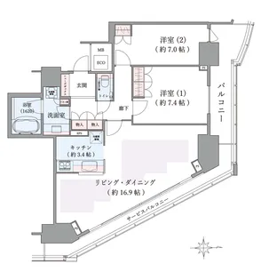 ジークレフ新神戸タワー【34階】の間取り