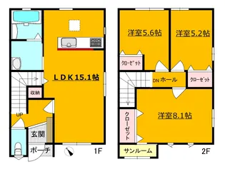 宮城県仙台市太白区二ツ沢【一戸建】の間取り