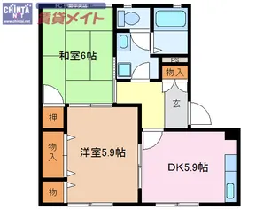 ハイツさきしまB棟【2階】の間取り