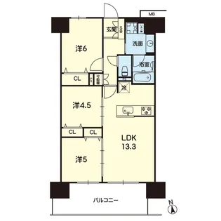 レーベン熊本練兵町302号【3階】の間取り