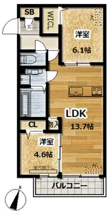 ルミエD・高倉【2階】の間取り
