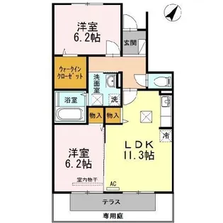 カーザ ナチュラーレ B棟【1階】の間取り