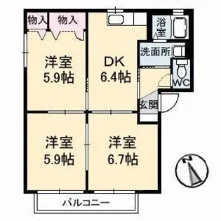 ヴィレッジ中陣 A棟【2階】の間取り