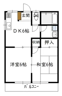 フローラ花山手B棟(2DK)【2階】の間取り