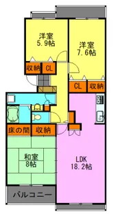 青葉の森公園通り 9号棟【3階】の間取り