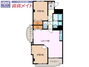 2LDKの間取り画像