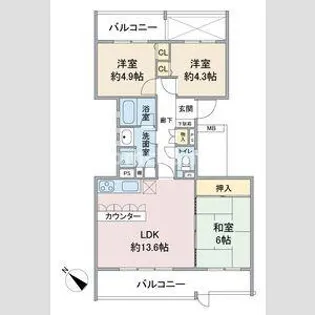 ハイツ東戸塚II B棟【1階】の間取り