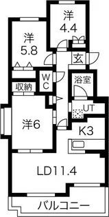 東急ドエルアルス白石【3階】の間取り