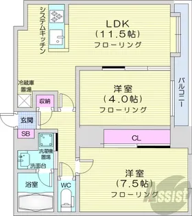 ラ・クラッセ札幌ステーションコート【8階】の間取り