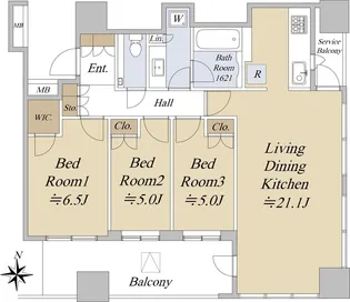 クラッシィタワー淀屋橋【21階】の間取り