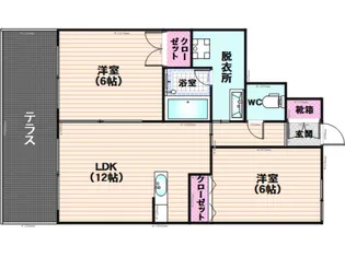 ローズガーデン西長住A棟【1階】の間取り