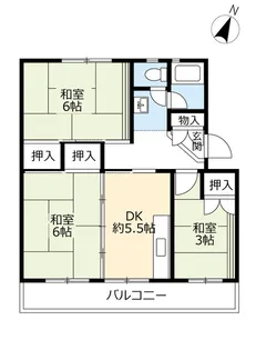 UR朝倉【5階】の間取り