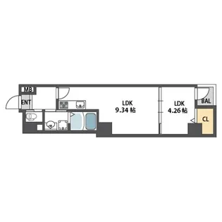 ドュ シンビオス 桜川【7階】の間取り