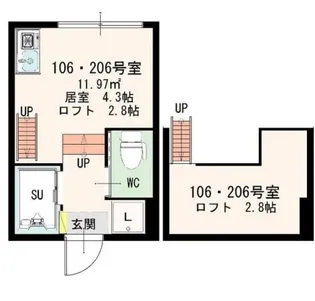 シャンブル東新宿【2階】の間取り