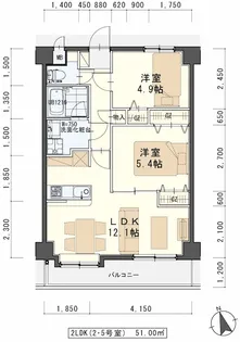 カルトセゾン鶴ヶ谷東【6階】の間取り