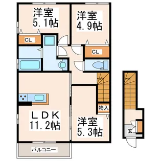 SEハイムA棟【2階】の間取り