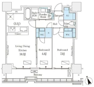 ロイヤルパークス品川【10階】の間取り