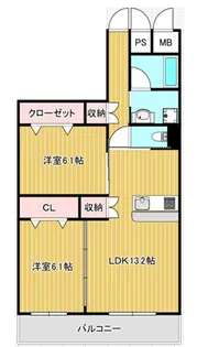 グリーンコーポ枚方公園【6階】の間取り