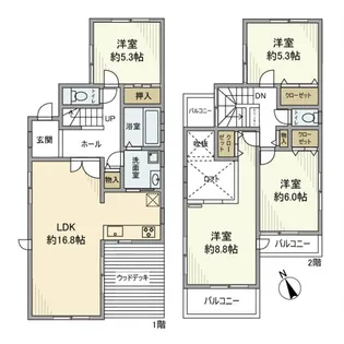神奈川県横浜市青葉区若草台【一戸建】の間取り