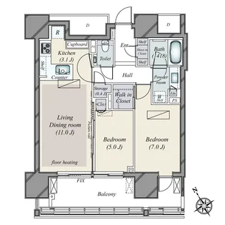 グランドヒルズ恵比寿【5階】の間取り
